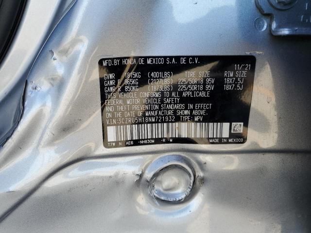 3CZRU5H18NM721932 - 2022 HONDA HR-V SPORT SILVER photo 13