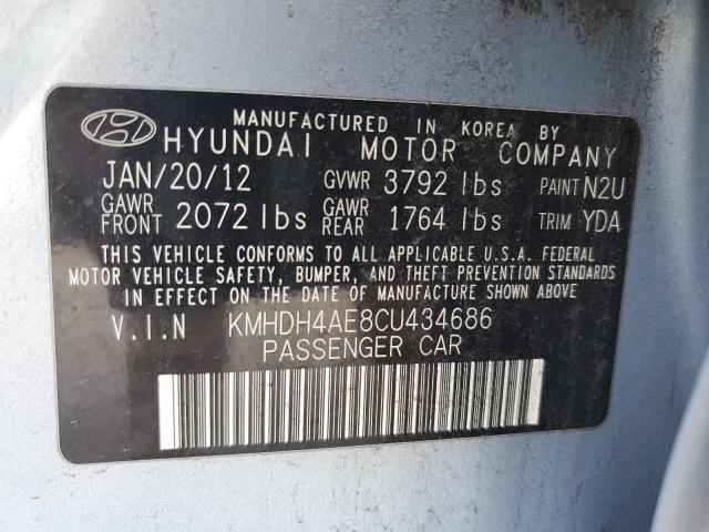 KMHDH4AE8CU434686 - 2012 HYUNDAI ELANTRA GLS BLUE photo 12