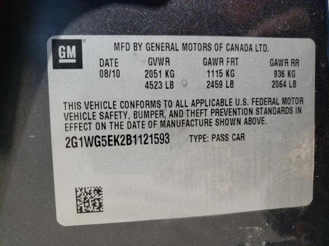 2G1WG5EK2B1121593 - 2011 CHEVROLET IMPALA LT CHARCOAL photo 12