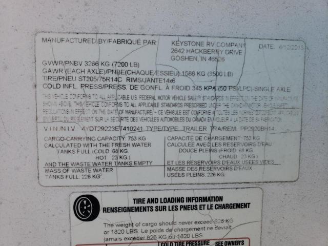 4YDT29223ET410241 - 2014 PASSPORT TRAVELTRLR Ağ foto 10