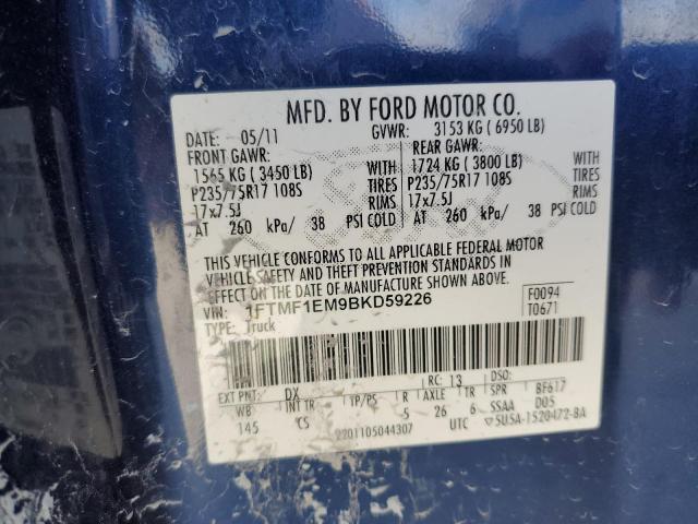 1FTMF1EM9BKD59226 - 2011 FORD F150 BLUE photo 13