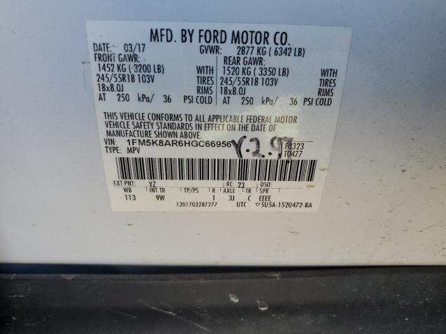 1FM5K8AR6HGC66956 - 2017 FORD EXPLORER POLICE INTERCEPTOR თეთრი ფოტო 12