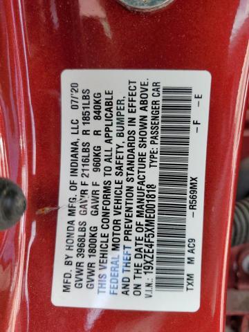 19XZE4F5XME001818 - 2021 HONDA INSIGHT EX RED photo 12