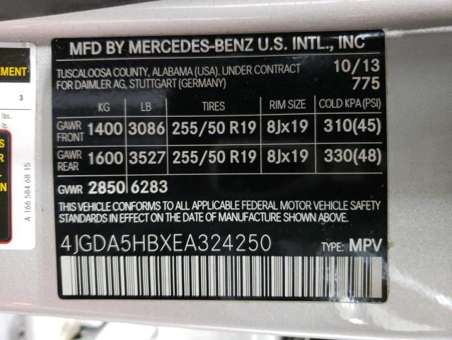 4JGDA5HBXEA324250 - 2014 MERCEDES-BENZ ML 350 4MATIC SILVER photo 13