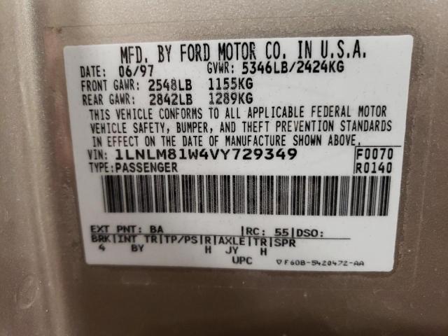 1LNLM81W4VY729349 - 1997 LINCOLN TOWN CAR EXECUTIVE TAN photo 12