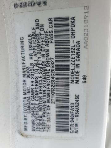 2T1KR32E84C205327 - 2004 TOYOTA COROLLA MA XR WHITE photo 13