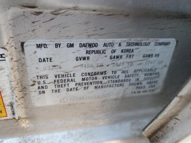 KL1TD56638B242511 - 2008 CHEVROLET AVEO BASE SILVER photo 12