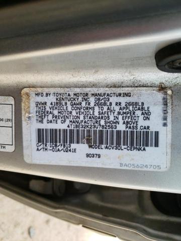 4T1BE32K23U782563 - 2003 TOYOTA CAMRY LE SILVER photo 12