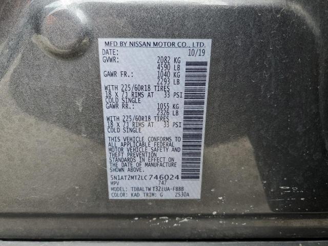 5N1AT2MT2LC746024 - 2020 NISSAN ROGUE S CHARCOAL photo 13