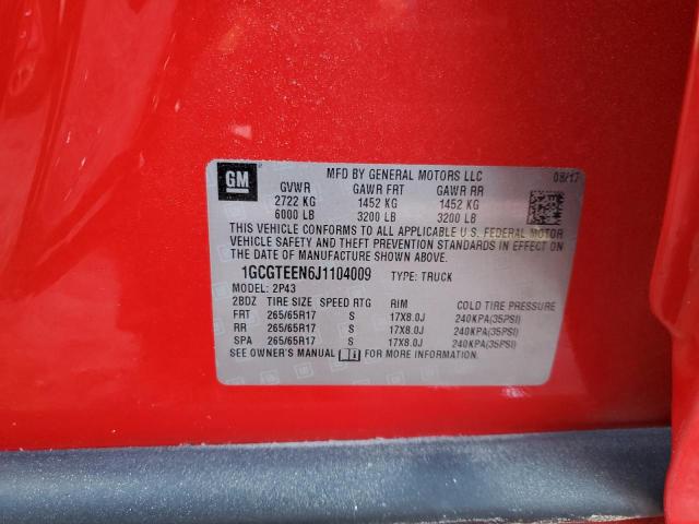 1GCGTEEN6J1104009 - 2018 CHEVROLET COLORADO ZR2 RED photo 13