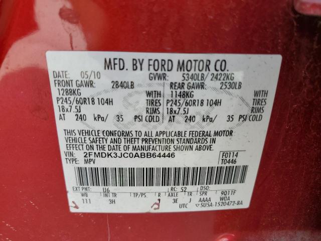 2FMDK3JC0ABB64446 - 2010 FORD EDGE SEL RED photo 13