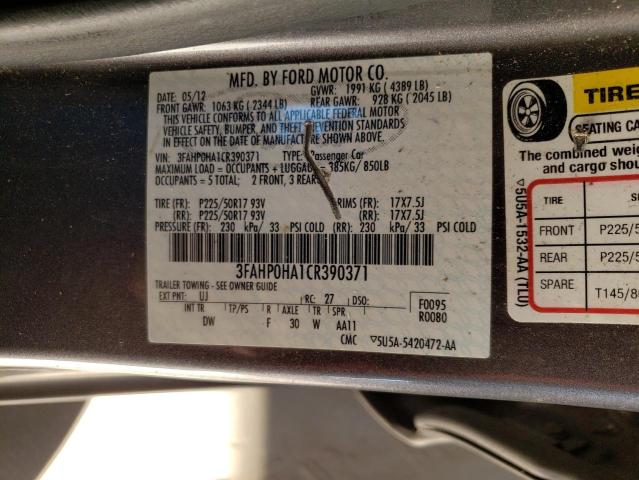 3FAHP0HA1CR390371 - 2012 FORD FUSION SE GRAY photo 13