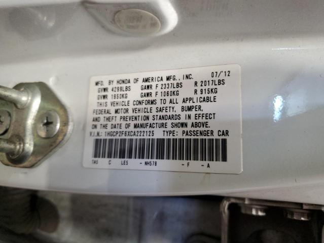 1HGCP2F6XCA222125 - 2012 HONDA ACCORD SE WHITE photo 12