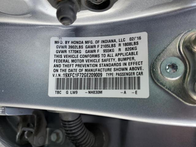 19XFC1F72GE209009 - 2016 HONDA CIVIC EXL 银色 照片 12