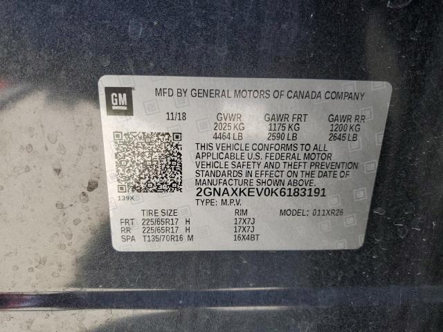 2GNAXKEV0K6183191 - 2019 CHEVROLET EQUINOX LT GRAY photo 13