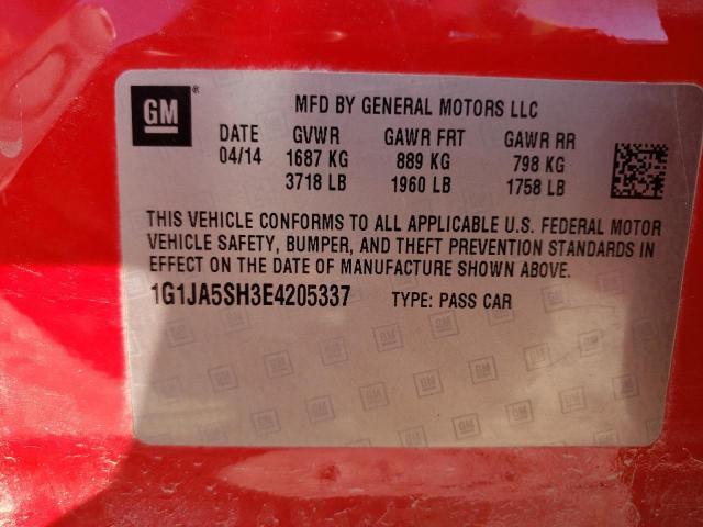 1G1JA5SH3E4205337 - 2014 CHEVROLET SONIC LS 红色 照片 13
