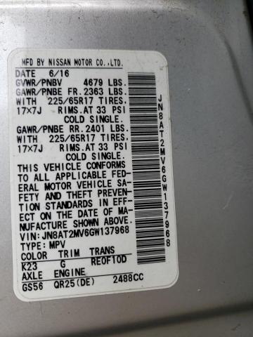 JN8AT2MV6GW137968 - 2016 NISSAN ROGUE S SILVER photo 12