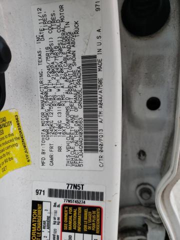 5TFJU4GN4DX036563 - 2013 TOYOTA TACOMA DOUBLE CAB PRERUNNER WHITE photo 12