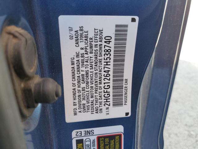 2HGFG12647H538740 - 2007 HONDA CIVIC LX BLUE photo 13