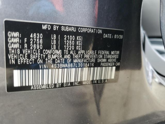 4S3BWAB67L3018416 - 2020 SUBARU LEGACY GRAY photo 12