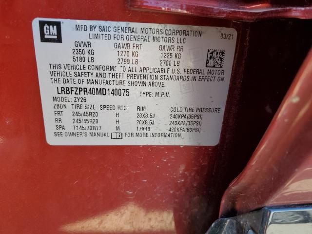 LRBFZPR40MD140075 - 2021 BUICK ENVISION ESSENCE Tünd qırmızı foto 12