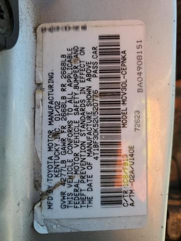 4T1BF30K52U520776 - 2002 TOYOTA CAMRY LE SILVER photo 12