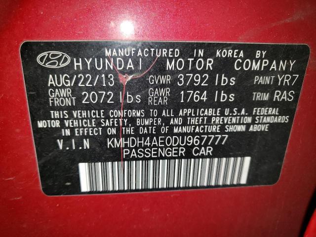 KMHDH4AE0DU967777 - 2013 HYUNDAI ELANTRA GLS RED photo 12