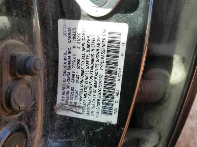 2HGFB2F97CH307978 - 2012 HONDA CIVIC EXL BLACK photo 12