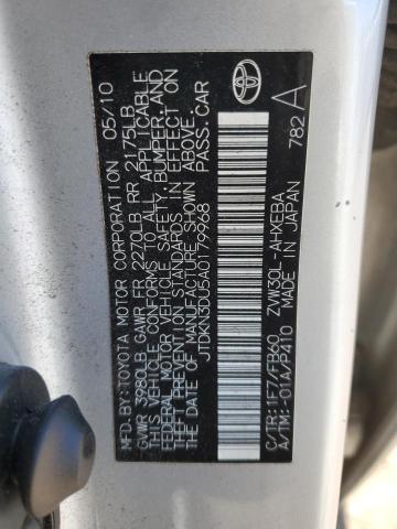 JTDKN3DU5A0179968 - 2010 TOYOTA PRIUS SILVER photo 12