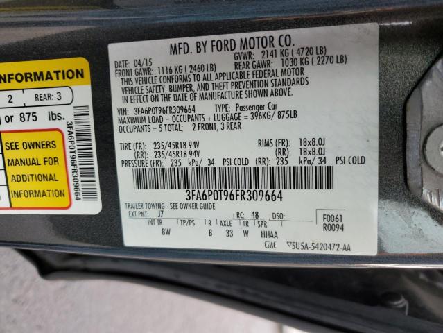 3FA6P0T96FR309664 - 2015 FORD FUSION SE GRAY photo 12