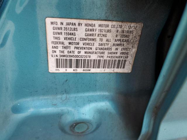 JHMGE8H50DC022078 - 2013 HONDA FIT SPORT BLUE photo 13