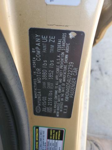 KMHDN46D54U722739 - 2004 HYUNDAI ELANTRA GLS GOLD photo 12