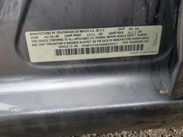 3VWPG71K96M833527 - 2006 VOLKSWAGEN JETTA VALUE SILVER photo 12