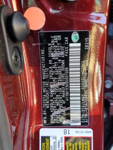 4T1BK1EB0DU001209 - 2013 TOYOTA AVALON BASE 栗色 照片 12