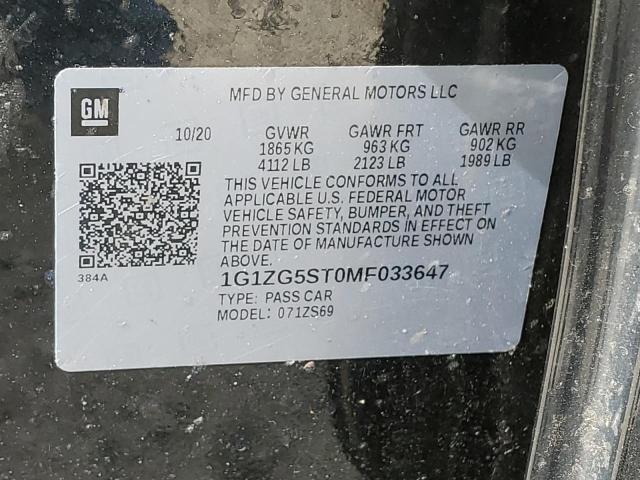 1G1ZG5ST0MF033647 - 2021 CHEVROLET MALIBU RS BLACK photo 12