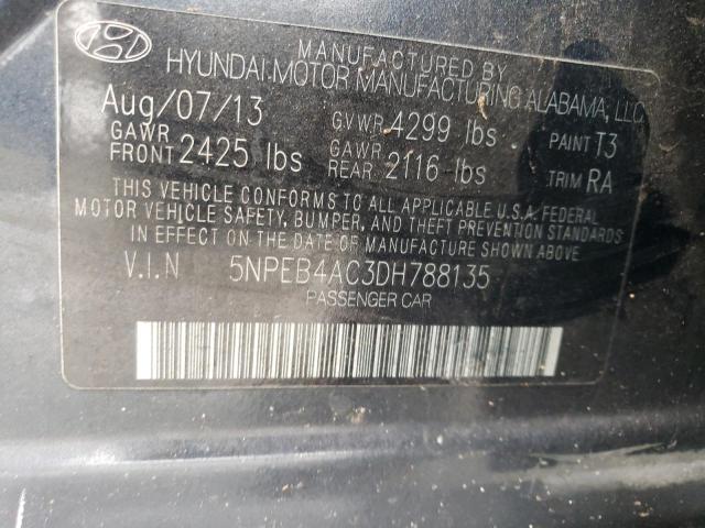 5NPEB4AC3DH788135 - 2013 HYUNDAI SONATA GLS CHARCOAL photo 12