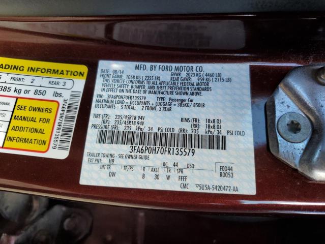 3FA6P0H70FR135579 - 2015 FORD FUSION SE BURGUNDY photo 12