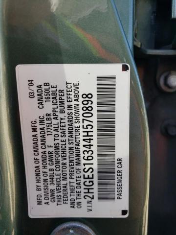2HGES16344H570898 - 2004 HONDA CIVIC DX VP Yaşıl foto 12