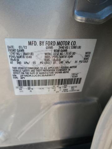 2FMDK3JC5CBA89617 - 2012 FORD EDGE SEL SILVER photo 12