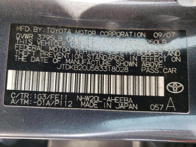 JTDKB20U583318028 - 2008 TOYOTA PRIUS GRAY photo 12