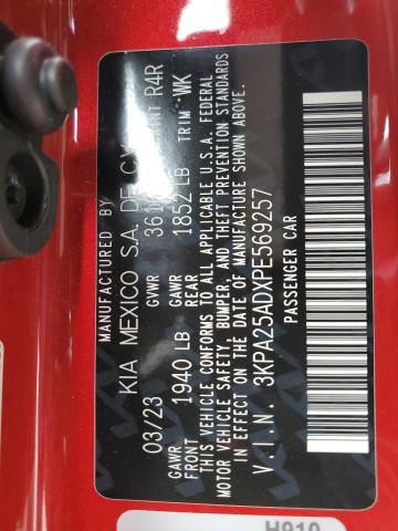 3KPA25ADXPE569257 - 2023 KIA RIO S RED photo 12