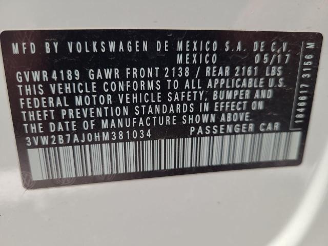 3VW2B7AJ0HM381034 - 2017 VOLKSWAGEN JETTA S WHITE photo 12