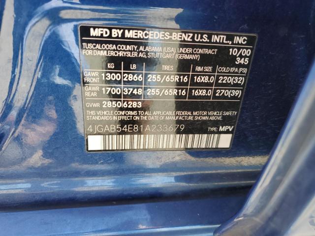 4JGAB54E81A233679 - 2001 MERCEDES-BENZ ML 320 BLUE photo 13