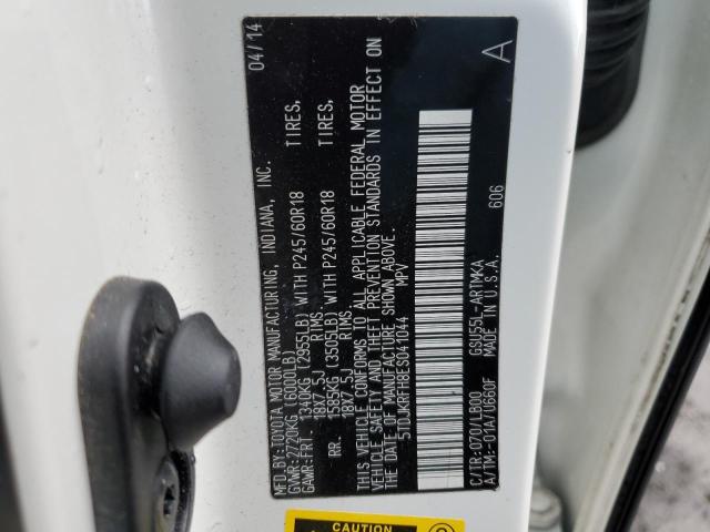 5TDJKRFH8ES041044 - 2014 TOYOTA HIGHLANDER XLE 白色 照片 14