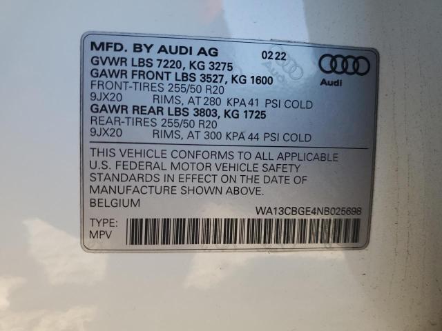 WA13CBGE4NB025698 - 2022 AUDI E-TRON SPORTBACK PRESTIGE WHITE photo 14