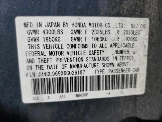 JH4CL969X6C026187 - 2006 ACURA TSX GRAY photo 12