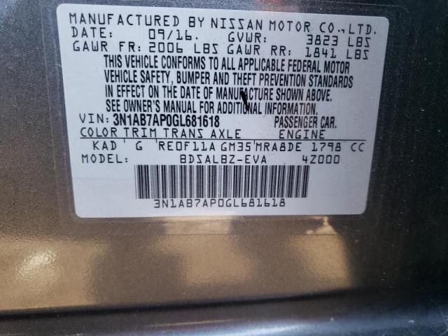 3N1AB7AP0GL681618 - 2016 NISSAN SENTRA S GRAY photo 12