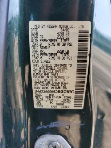 1N6DD26S92C366306 - 2002 NISSAN FRONTIER KING CAB XE GREEN photo 12