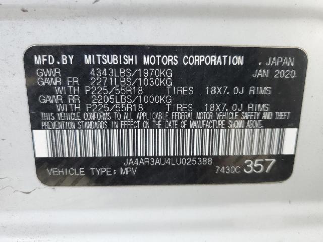 JA4AR3AU4LU025388 - 2020 MITSUBISHI OUTLANDER ES WHITE photo 13