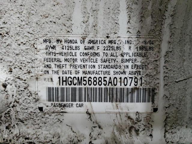 1HGCM56885A010791 - 2005 HONDA ACCORD EX WHITE photo 12